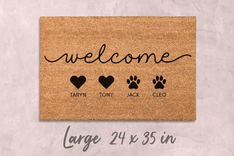 Custom Family Name Dog Door Mat, Natural Coir Fiber