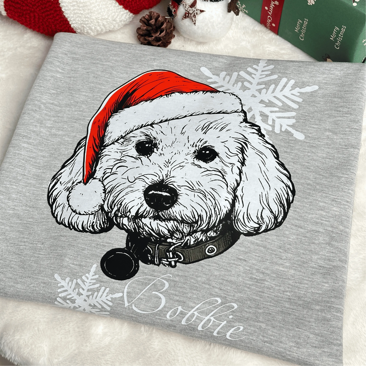 Vintage Custom Santa Paws Christmas Dog Santa Hat Graphic Crewneck T-shirt