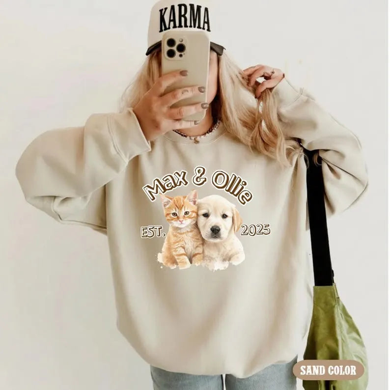 Custom Dog Photo Sweatshirt with Name and Est Year, Retro Dog Mom Shirt