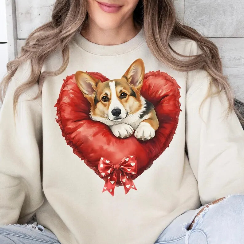 Custom Pet Valentines Day Sweatshirt - Personalized Dog/Cat on Heart Shape Pillow Graphic T-shirt