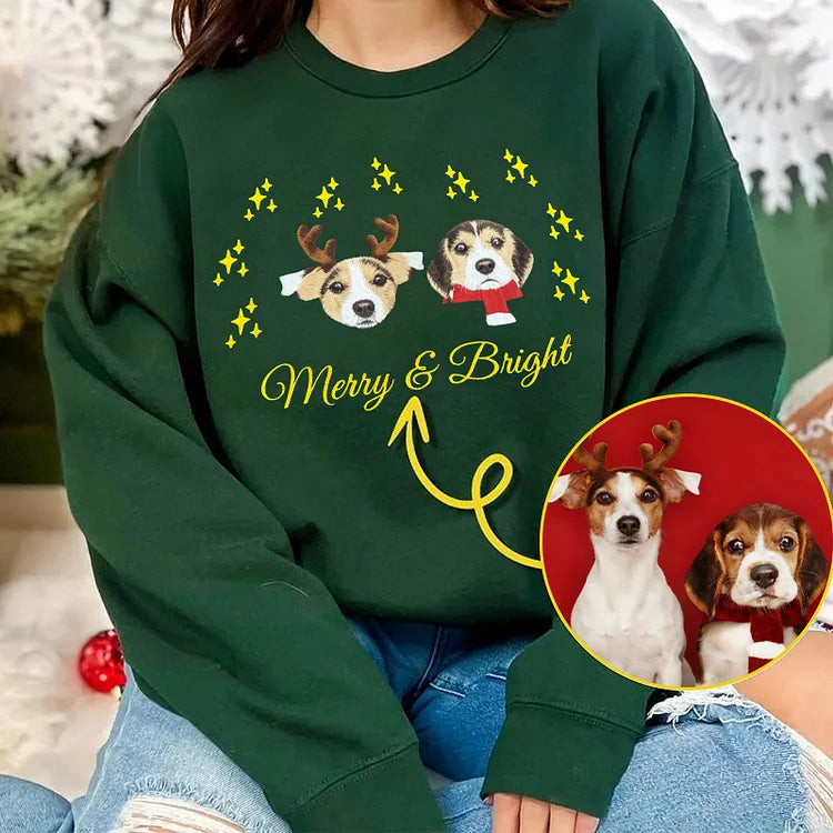 Custom Christmas Pet Embroidered Sweatshirt, Custom Pet Face Hoodie Sweatshirt T-shirt- Colorful Design
