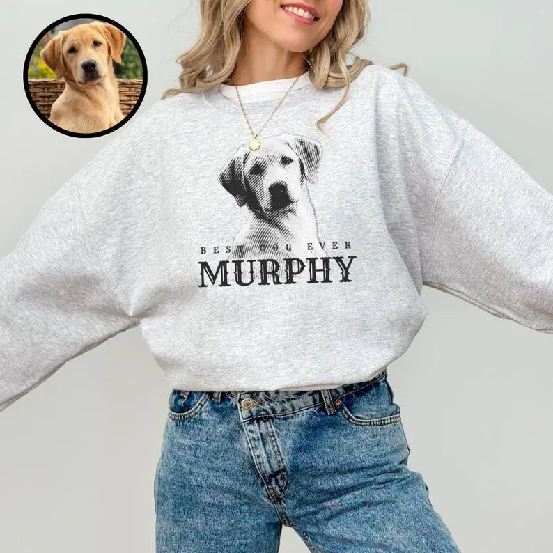 Custom Pet Portrait T-Shirt Personalized Dog Face Name Tee Sweatshirt Hoodie