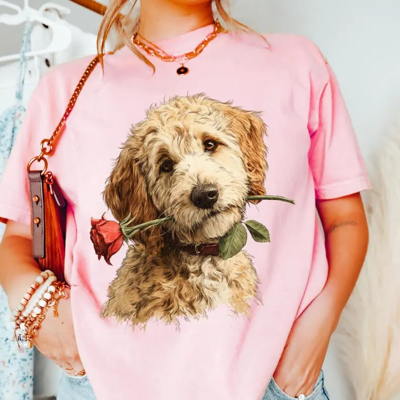 Custom Dog Photo Vintage Rose Valentine's Day Sweatshirt T-shirt Hoodie