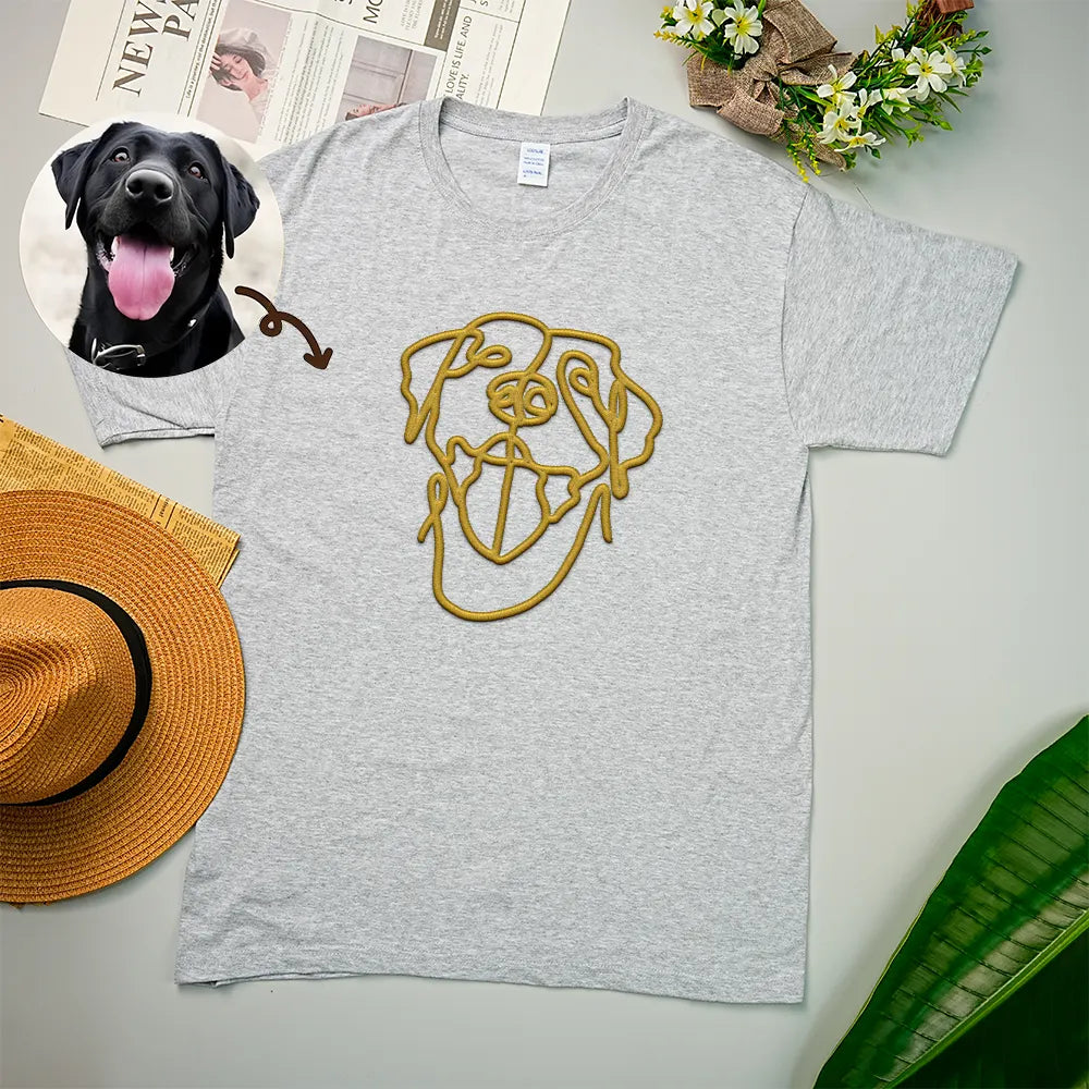 Custom Pet Photo Outline Puff 3D Embroidered Hoodie Crewneck T-shirt- Stylish Outline Style