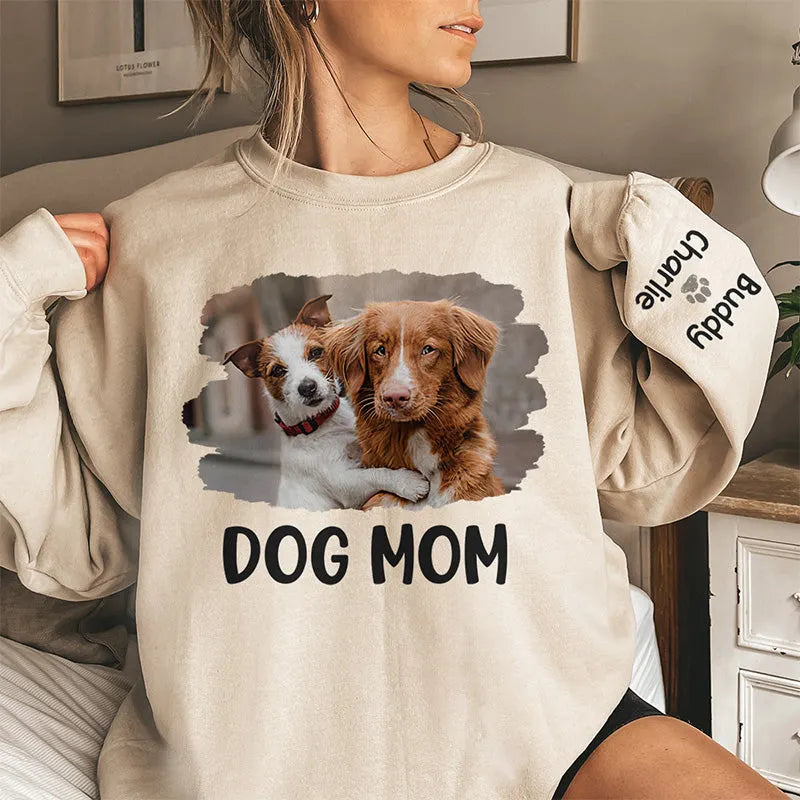 Custom Photo A Heart Full Of Paw Printing - Dog & Cat Personalized Custom Unisex Sweatshirt With Design On Sleeve - Gift