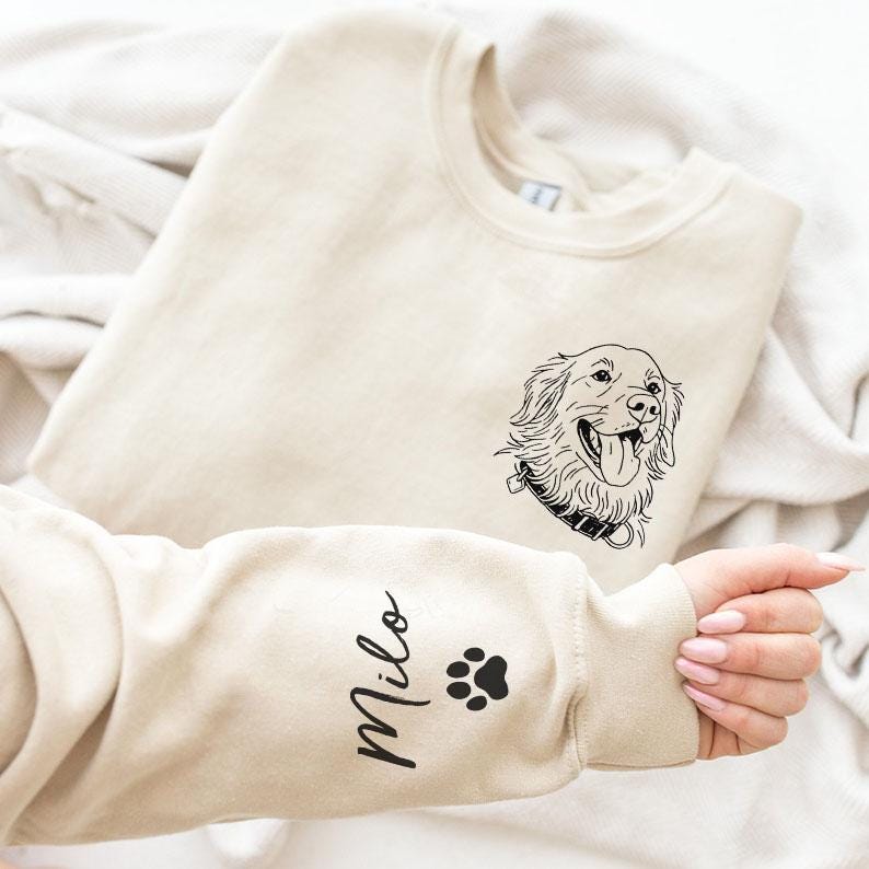 Custom Pet Face Line Art Printed Sweatshirt T-shirt, Minimalist Pet Photo Shirt