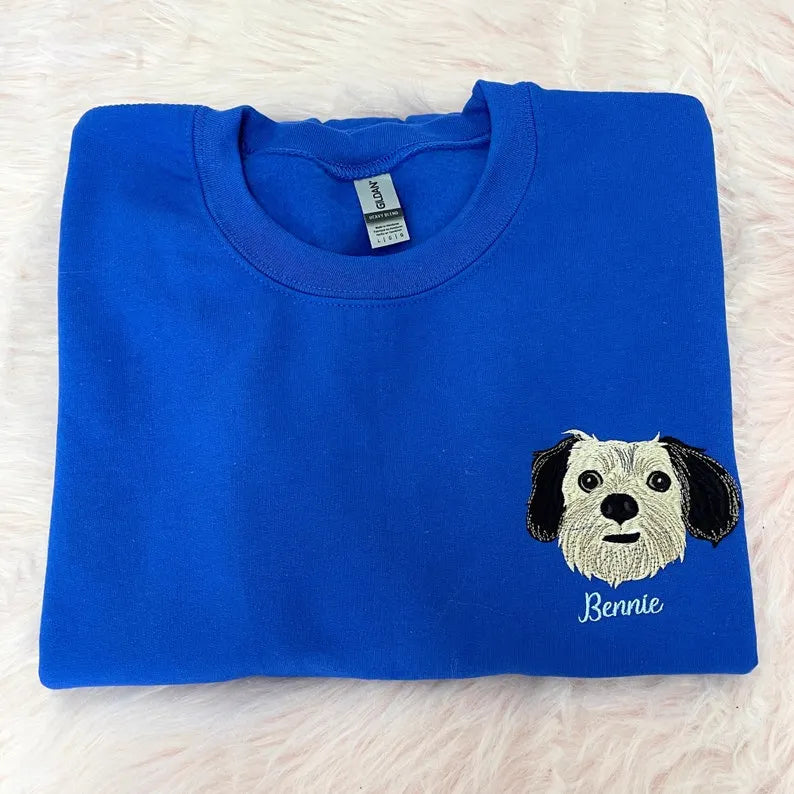 Dog Mom Custom Pet Portrait Sweatshirt Embroidered Hoodie, Personalized Embroidery Pet Name On It- Stylish Outline Style