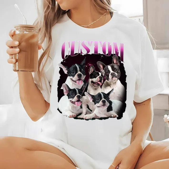 Custom Pet Photo 90s Shirt, Galaxy Planet Style Retro Dog T-Shirt Sweatshirt Hoodie