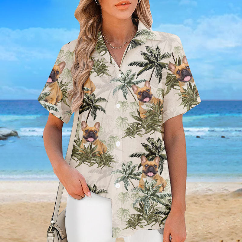 Custom Photo Happiness Comes In Waves - Dog & Cat Personalized Custom Unisex Tropical Hawaiian Aloha Shirt