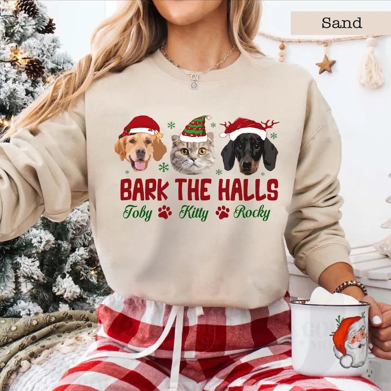 Custom Christmas Pet Photo Tee With Name, Personalized Ugly Christmas Dog Sweatshirt