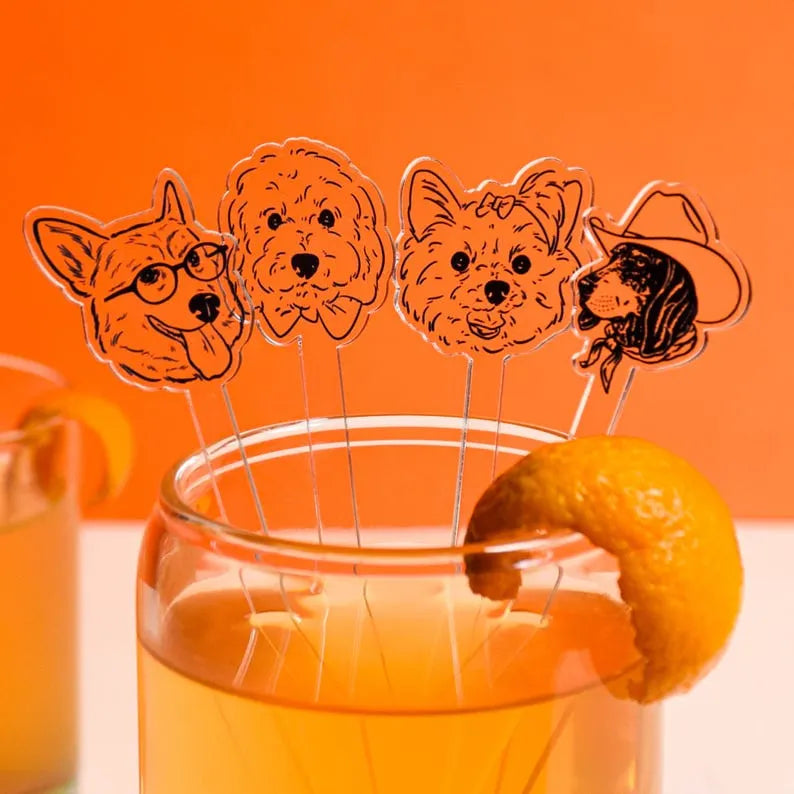 Personalized Acrylic Pet Wedding Cocktail Stir Stick, Custom Dog Stirrers, Wedding Swizzle