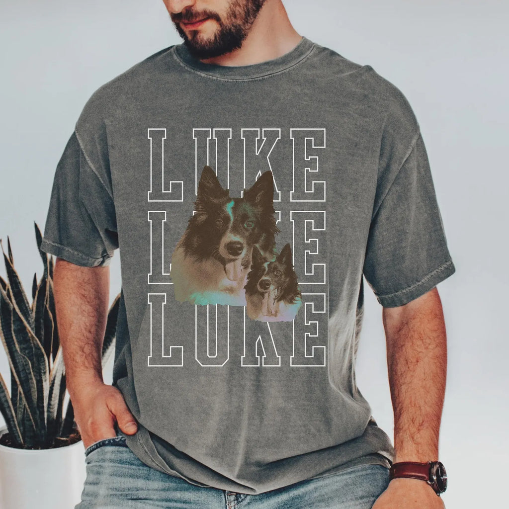 Custom Pet Portrait Shirt - Personalized Dog/Cat Tee with Name - Retro Cat Dad & Dog Mom Gift