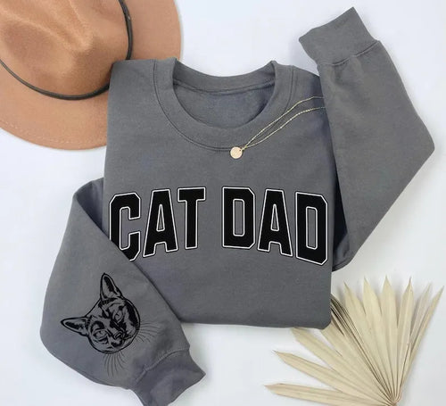 Cat Dad Personalized Sweatshirt – Custom Pet Portrait Shirt for Father’s Day or Birthday