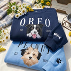 Custom Embroidered Dog Portrait Sweatshirt, Personalized Pet Photo Name Embroidered Crewneck