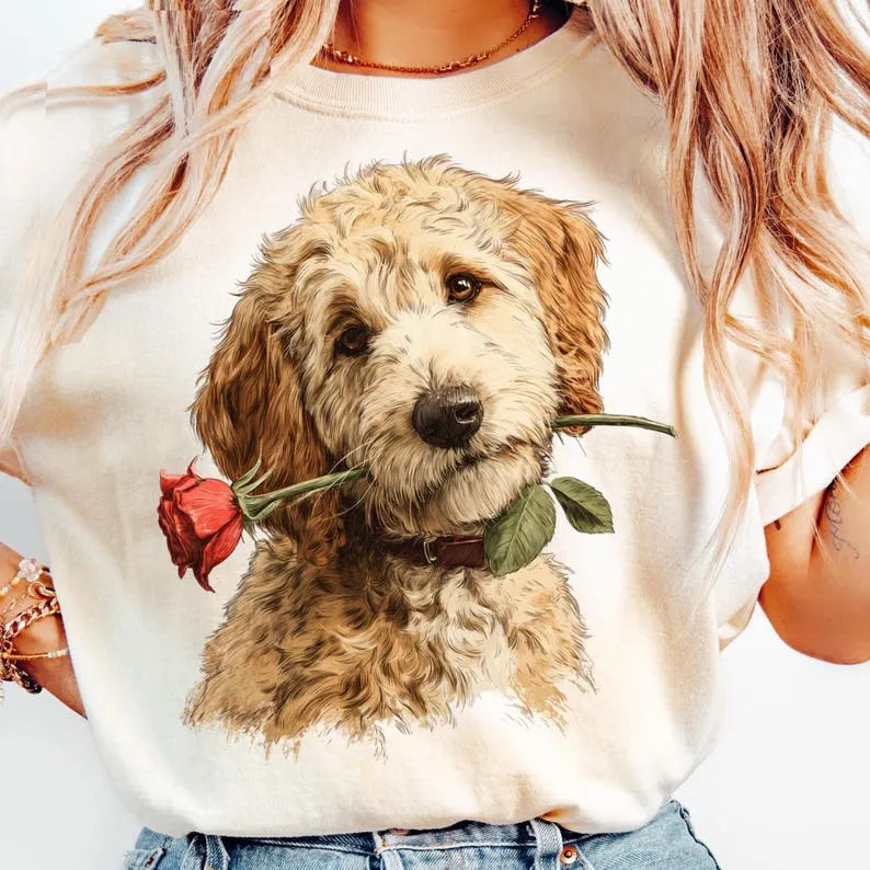 Custom Dog Photo Vintage Rose Valentine's Day Sweatshirt T-shirt Hoodie