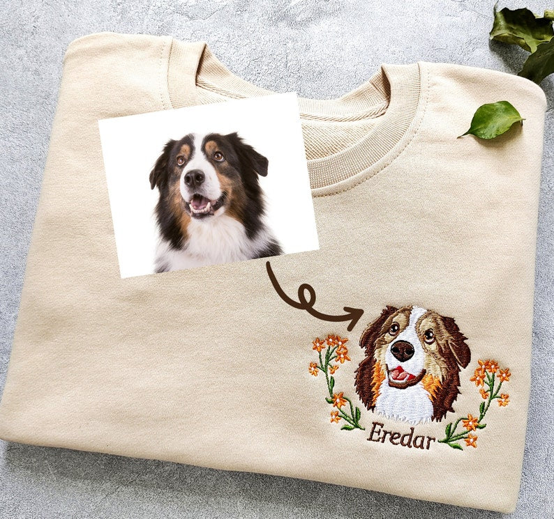 Personalized Pet Portrait Embroidery Sweatshirt Hoodie T-shirt- Colorful Design