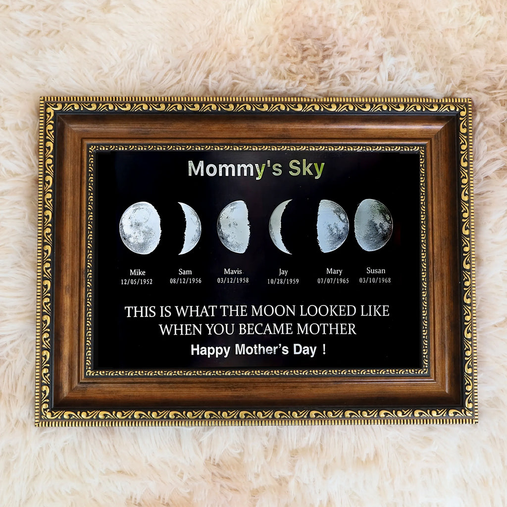 Custom Moon Phase Frame With Text & Date- Custom Art Frame for Mom - Mommy's Universe