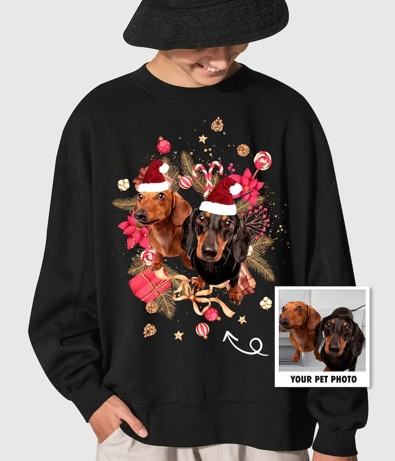 Personalised Christmas Dog Hoodie Custom Pet Portrait Sweatshirt Christmas Gift