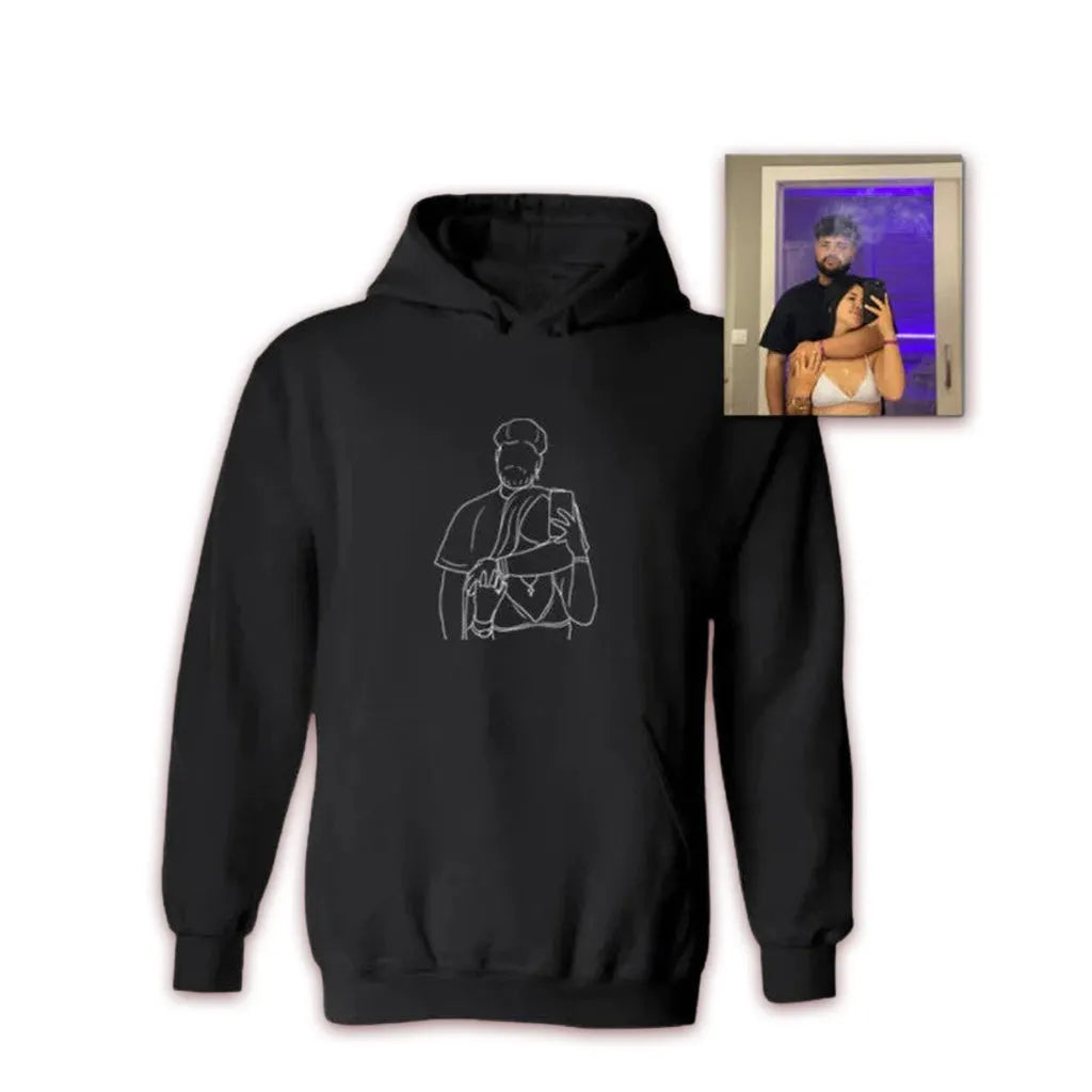 Personalized Photo Line Drawing Embroidered Hoodie