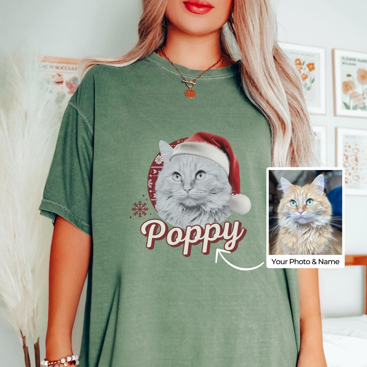 Custom Vintage Cat Christmas Shirt, Personalized Retro Pet Photo T-shirt Sweatshirt Hoodie