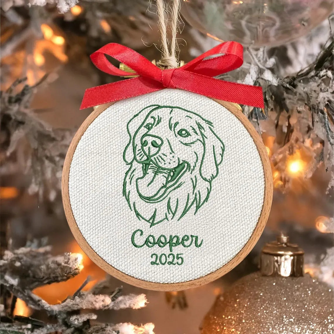 Custom Dog Face Portrait Outline Embroidered Christmas Ornament Keepsake Gift
