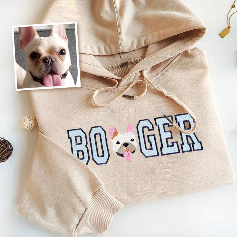 Custom Pet Portrait Pet Name Embroidered Unisex Crew Neck, Hoodie, Unisex T-shirt, Pet Lover Gift- Colorful Design