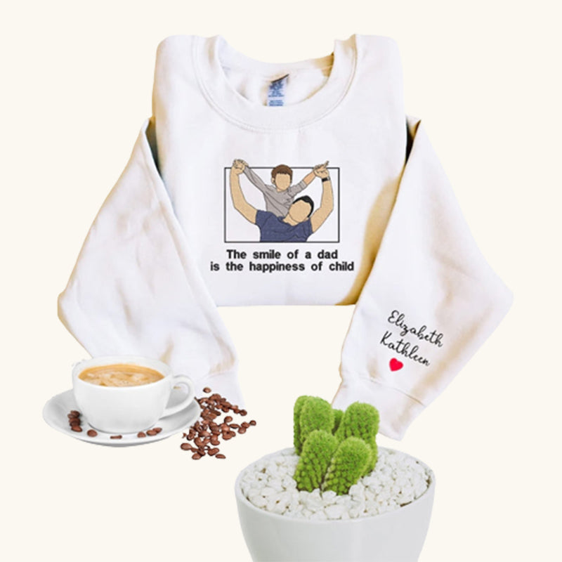 Customized Dad And Kids Photo Embroidered Sweatshirt, Hoodie, Personalized Dad Portrait Hoodie