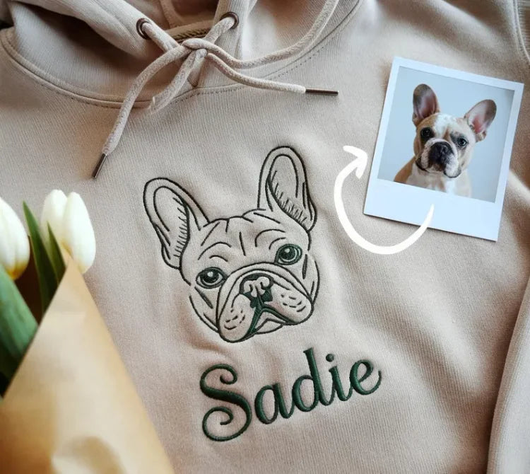 Custom EMBROIDERED Pet Outline Sweater Using Pet Photo & Name- Stylish Outline Style