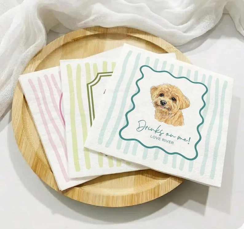Custom Pet Wedding Napkins, Dog Cat Cocktail Wedding Cheers Cocktail Napkins