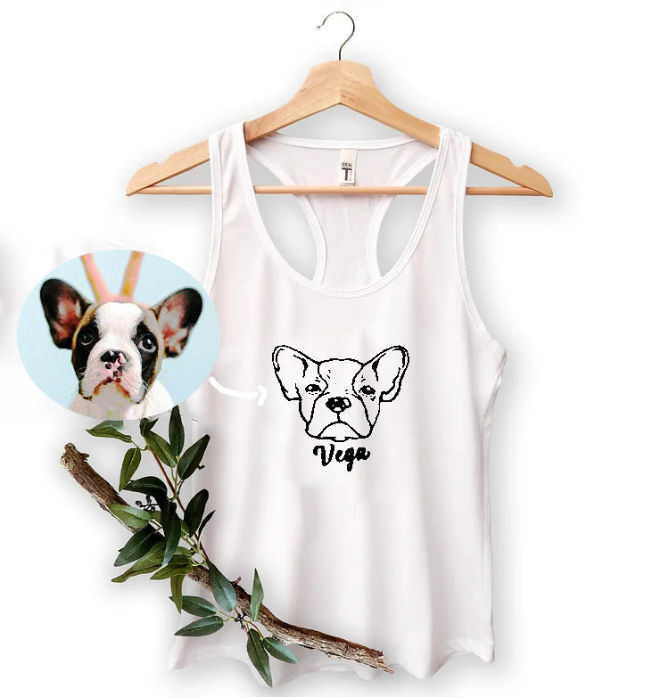Custom Pet Face Portrait Outline Embroidered Tank Top
