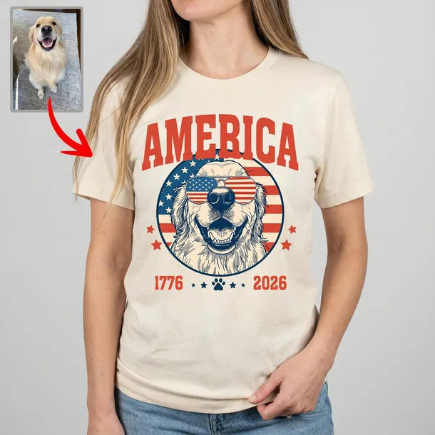 Personalized Dog Photo America 1776-2026 4th of July T-shirt