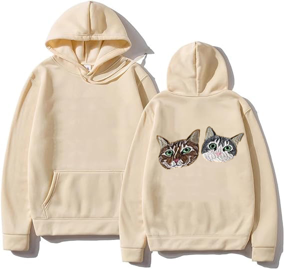 Custom Embroidered Pet Portrait Hoodie, Embroidered Pet Portrait on the Back of Sweatshirt