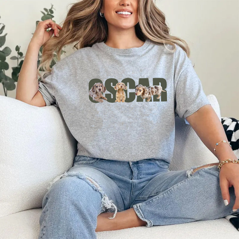 PetFiestas® Custom Pet Photo  Printed on Top of Name Sweatshirt Hoodie T-shirt