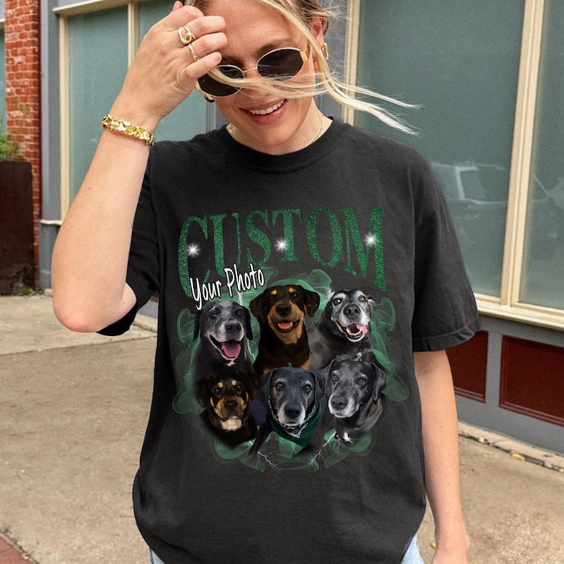 Custom Vintage Bootleg Pet Shirt, Pet Photo + Name  90's Tee, Cat Shirt