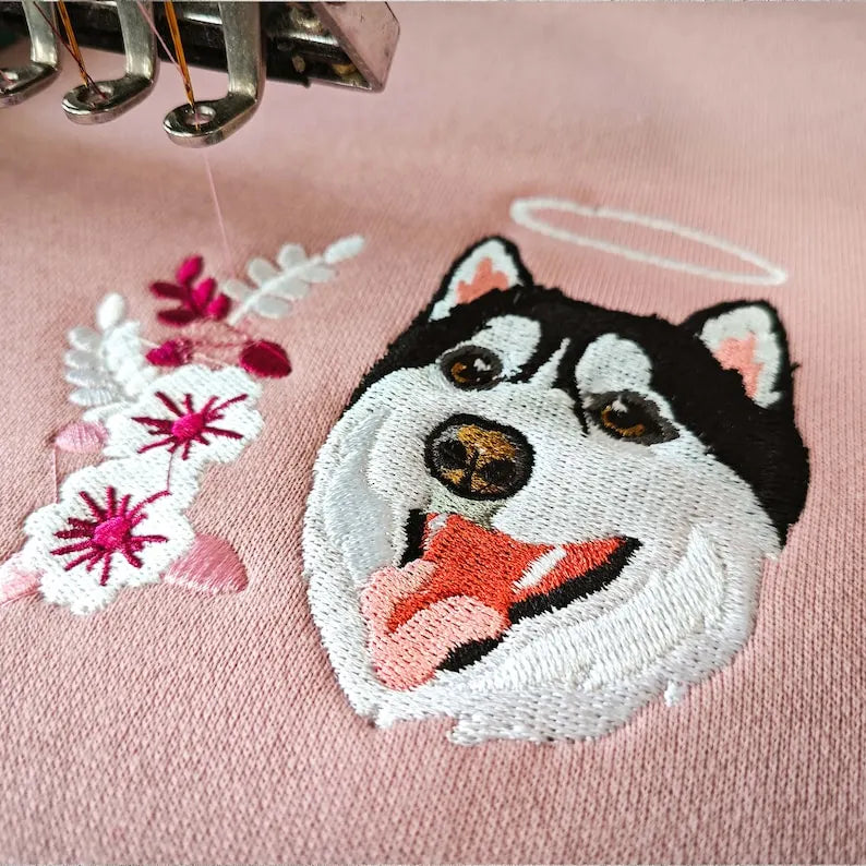 Custom Dog Pet Portrait Embroidered Sweatshirt Hoodie- Colorful Design