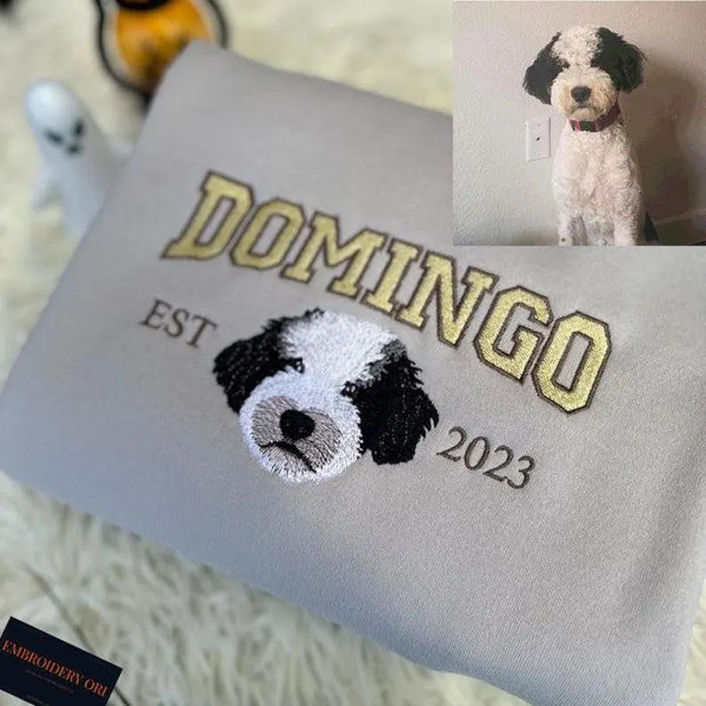 Custom Pet Embroidered Hoodie Sweatshirt T-shirt With Embroidered Side Bow Appliqué, Christmas Gift