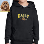 Personalized Embroidered Sweatshirt with Pets Name, Custom Dog Face Hoodie For Kids Youth- Varsity Colorful Design