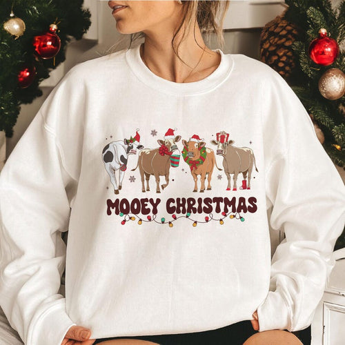 Christmas Cow Sweatshirt, Mooey Christmas Crewneck Christmas Farm Animals Sweatshirt
