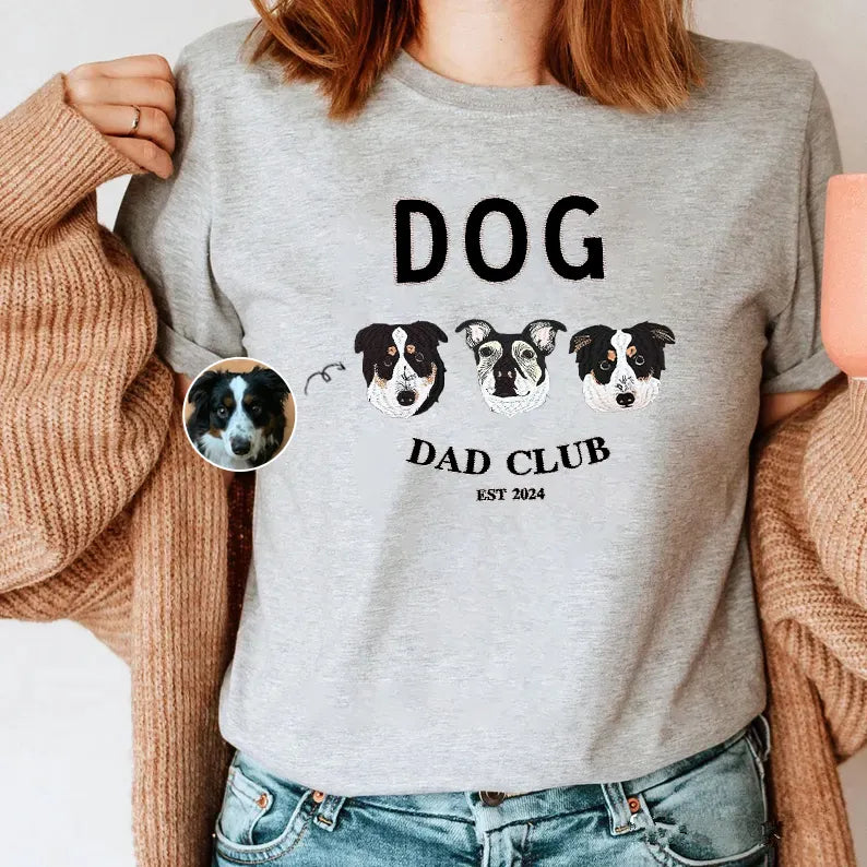 Dog Mom Club Custom Pet Portrait Embroidered Sweatshirt Hoodie T-shirt, Mother's Day Gift