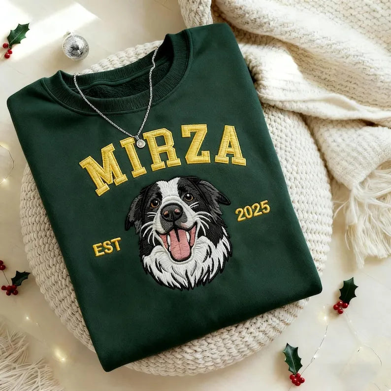 Custom Dog Face Embroidered Sweatshirt From Photo, Pet Embroidered Sweatshirt