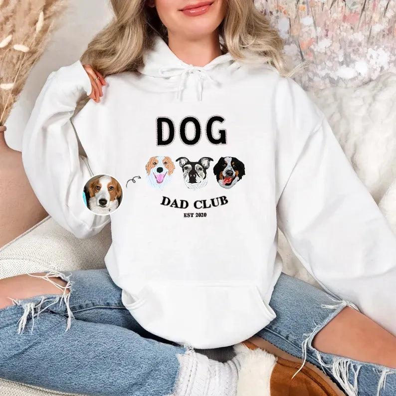 Dog Mom Club Custom Pet Portrait Embroidered Sweatshirt Hoodie T-shirt, Mother's Day Gift