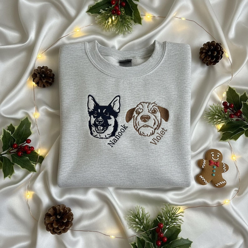 Custom Embroidered Pet From Photo Sweatshirt, Hoodie, Dog Shirt with Name- Stylish Outline Style