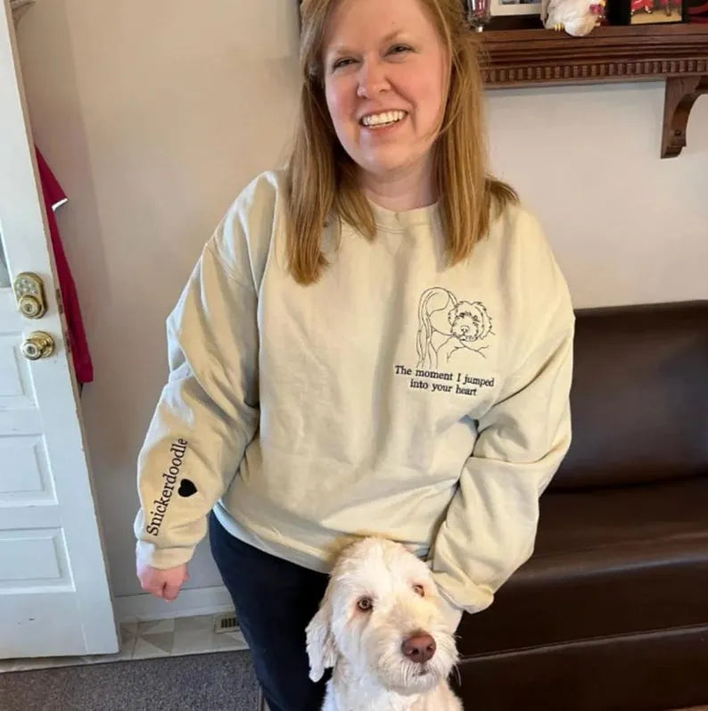 Custom Dog Portrait Embroidered Sweatshirt From Your Photo, Pet Outline T-shirt Hoodie- Stylish Outline Style