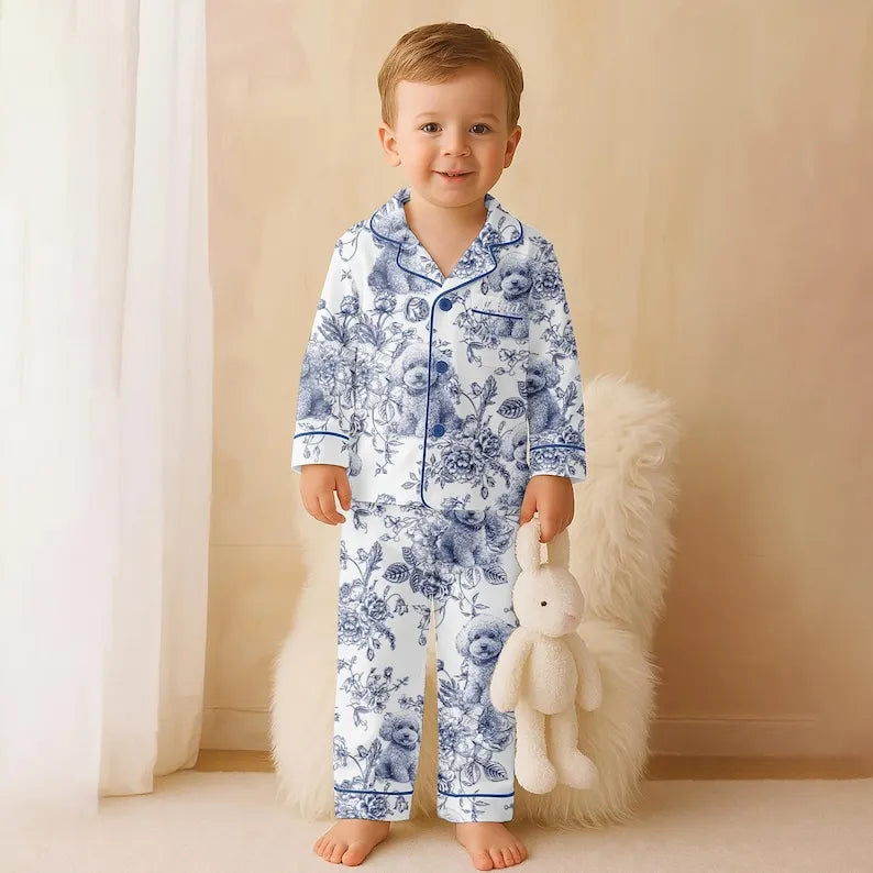 Custom Pet Portrait Chinoiserie Pajamas Set, Personalized Dog Face Pajama, Pet Lover Gift