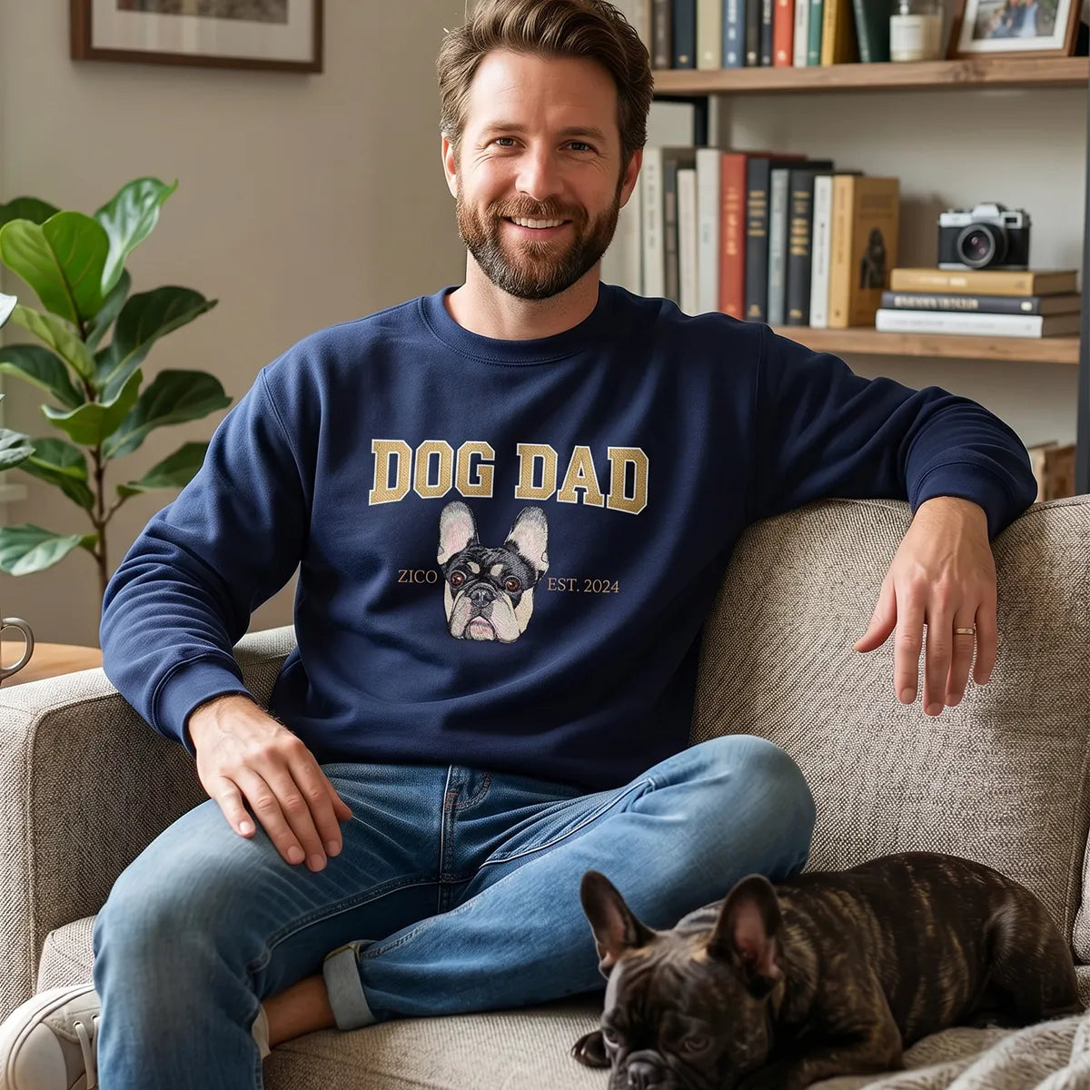 Custom Dog Dad Embroidered Sweatshirt with Pet Portrait, Fathers Day Dog Lover Gift