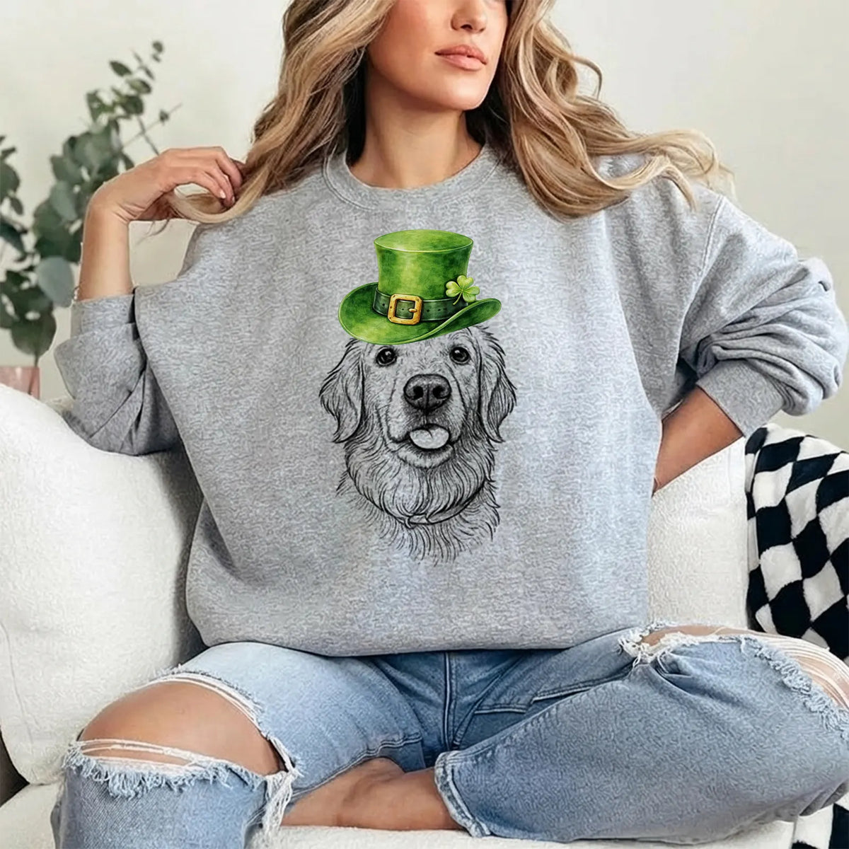 Custom Pet Photo St. Patrick's Day Sweatshirt - Dog or Cat Hoodie with Green Leprechaun Hat