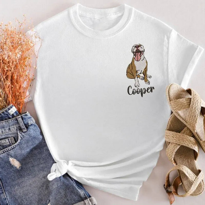 Custom Embroidered Pet Color Photo Embroidery T-shirt Sweatshirt Hoodie- Colorful Design