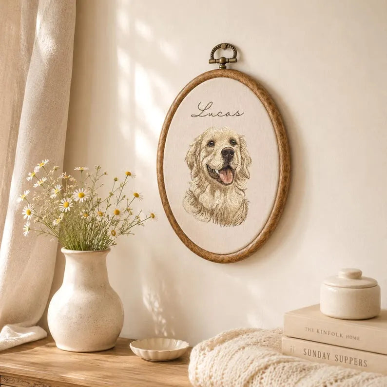 Personalized Pet Portrait Embroidery Hoop Art, Custom Dog Memorial Gift, Pet Loss Sympathy Gift