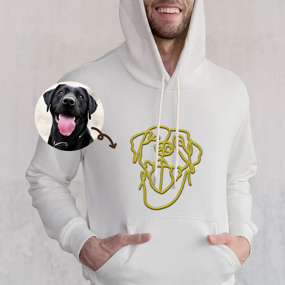 Custom Pet Photo Outline Puff 3D Embroidered Hoodie Crewneck T-shirt- Stylish Outline Style