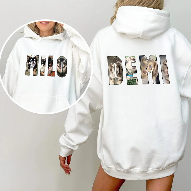 PetFiestas® Custom Pet Photo and Name Sweatshirt Hoodie T-shirt, Front & Back Printed